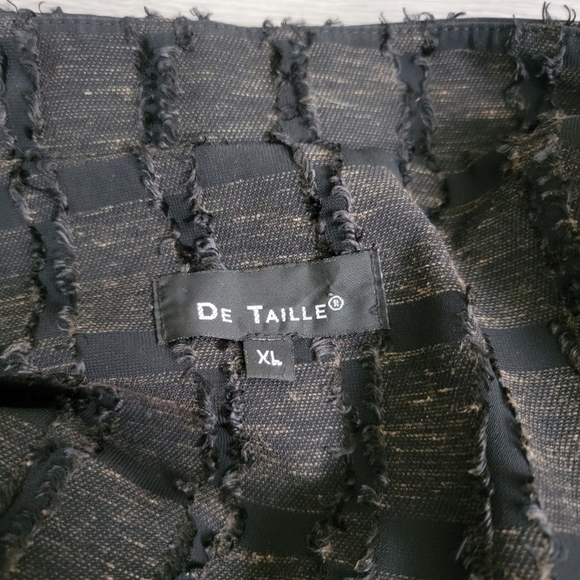 De Taille Black Brown Tunic Size XL Woven Block Textured
Linen Tweed Fringe - Picture 3 of 12